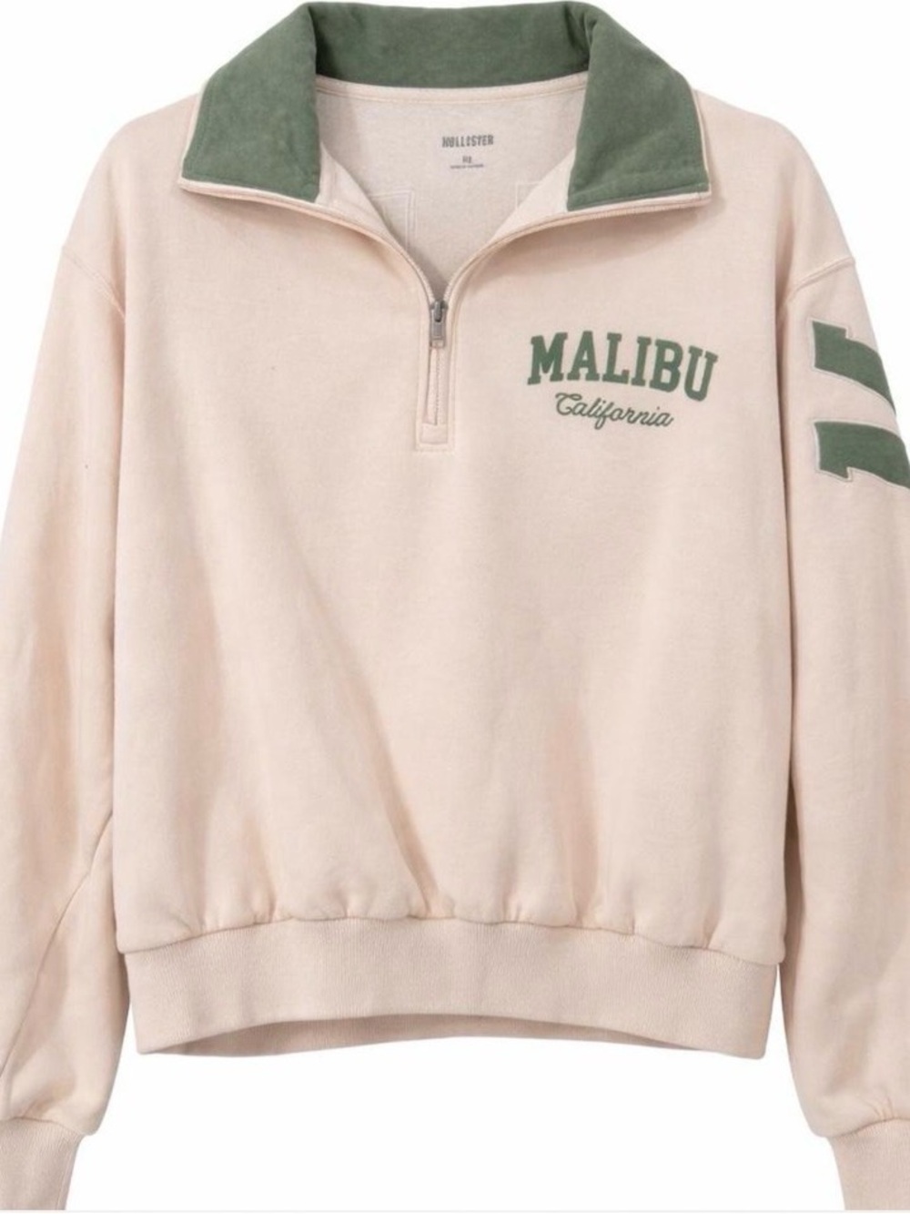 Hollister Cream Half-Zip Pullover with Green Accents